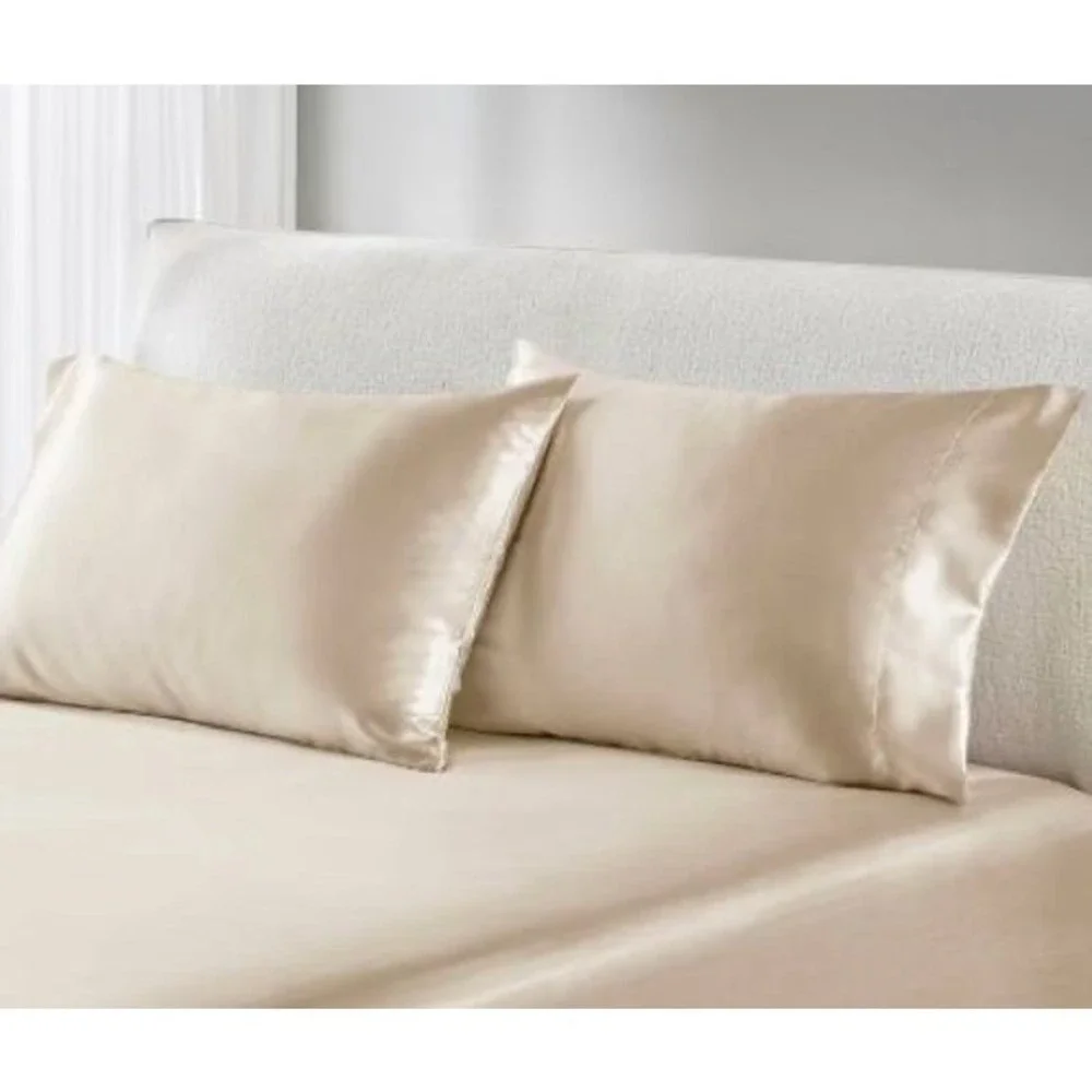 2 Pc Beautyrest STANDARD Satin Pillowcase Champagne Beige Silky Therapy Hair NEW